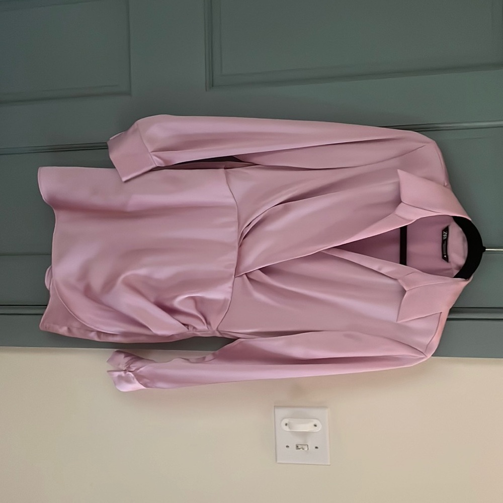 Zara pink satin wrap dress